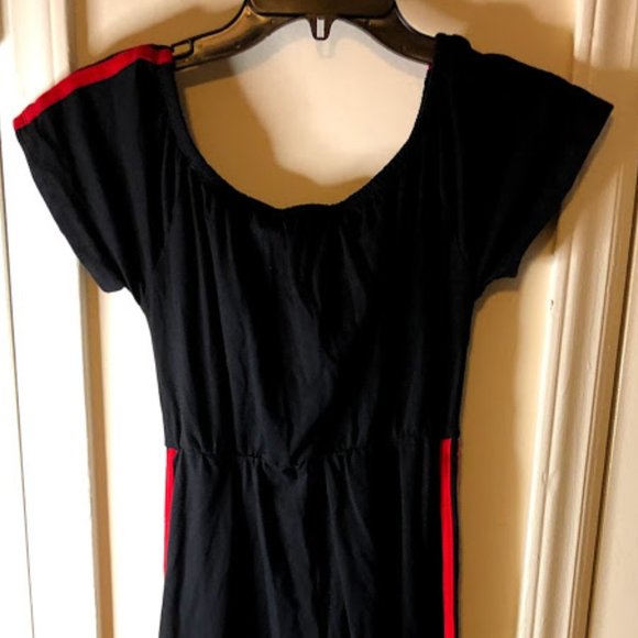 Rebdolls Pants - Black Jumpsuit with Red Varsity Stripes - Large